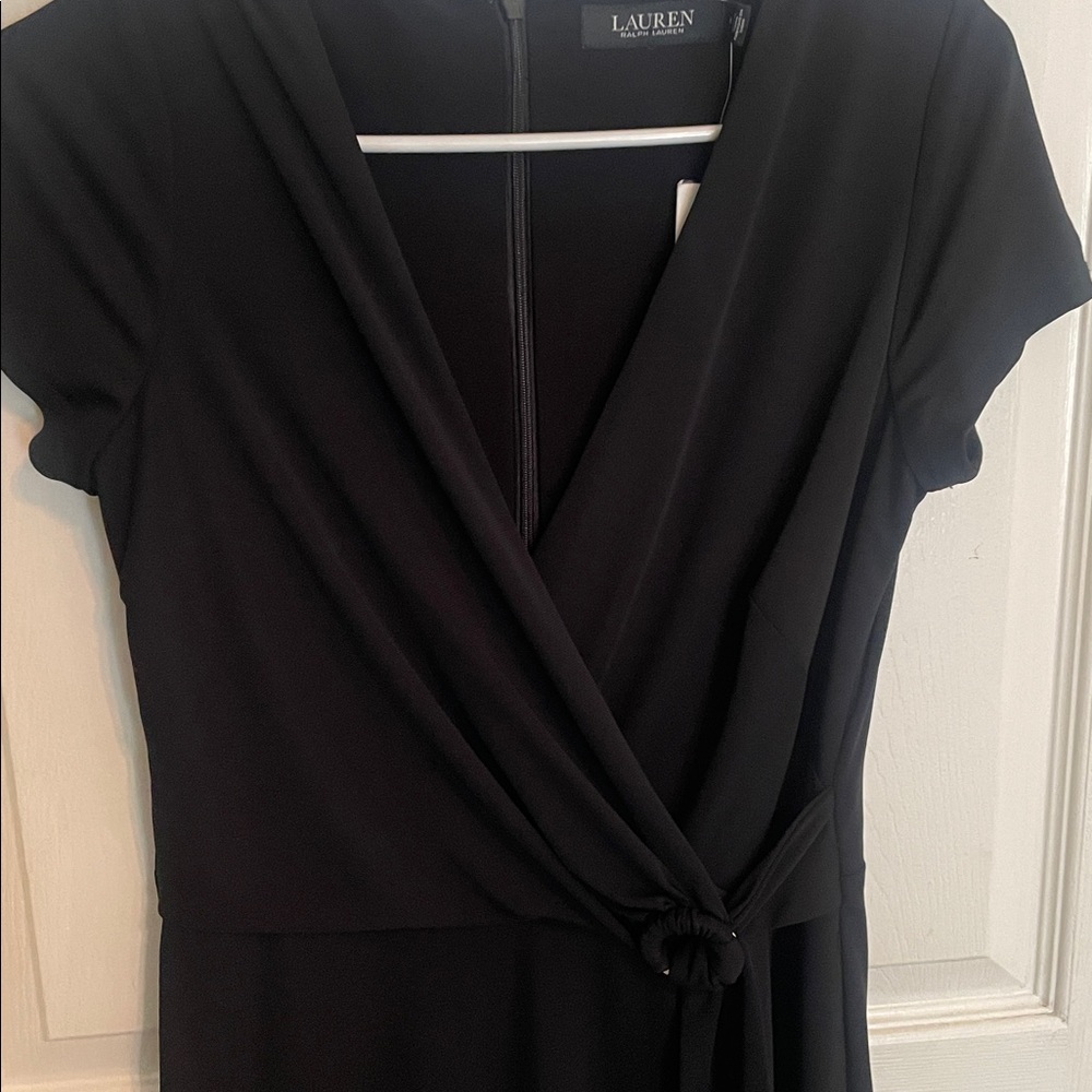 Lauren Ralph Lauren Black Wrap Mini Dress V-Neck Cocktail - Picture 4 of 6